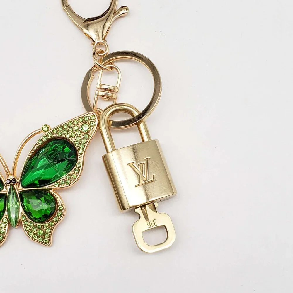 LV Gold Padlock Authentic 🔑 Luxury Bag Charm w/ Unbranded Butterfly Keychain